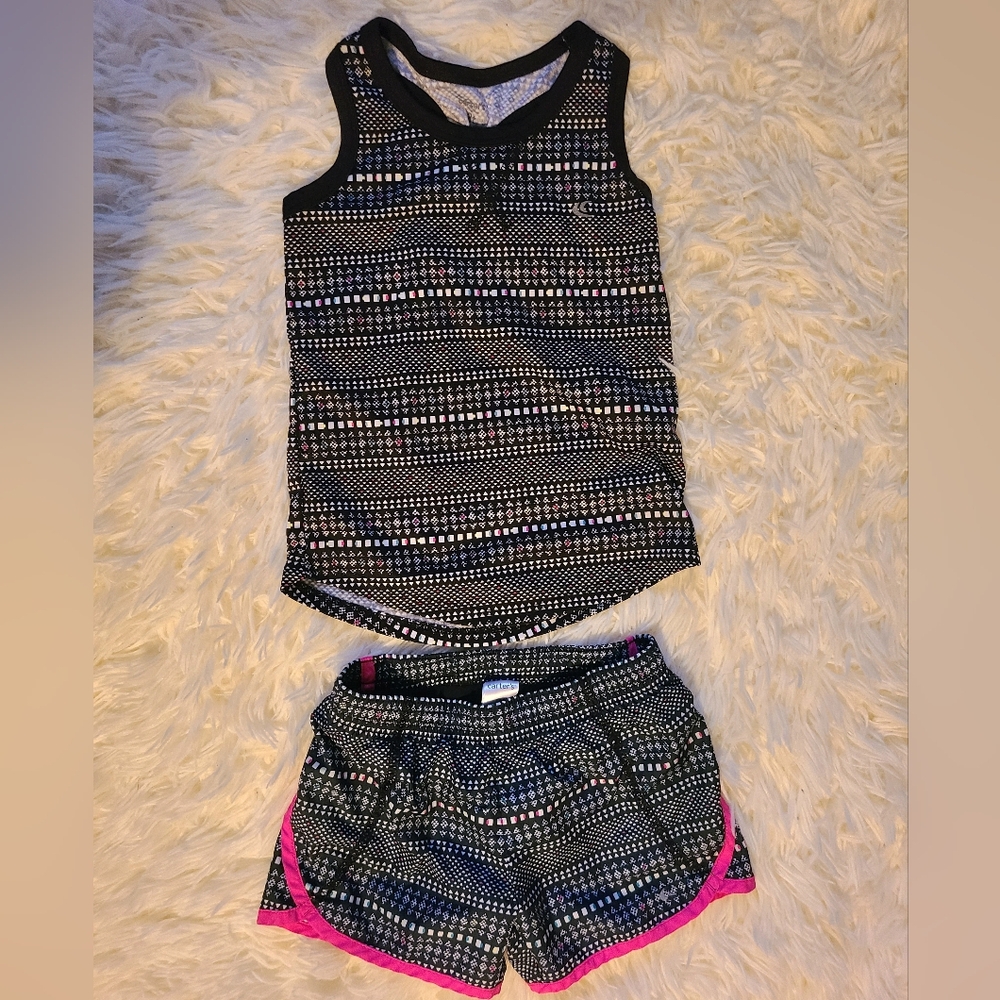 Carter's Black and Pink Geometric Swim Tank and Shorts Set 2T